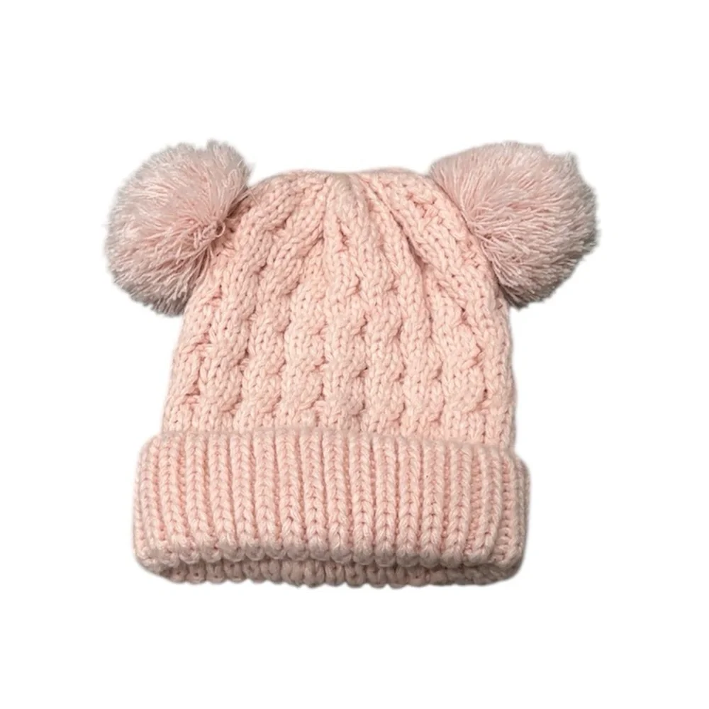 274. Kids Double Pom Knit Beanie - Pink